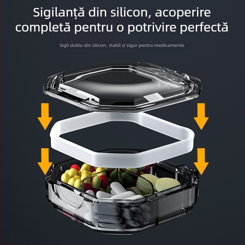 Cutie pentru medicamente MZ-A01, din PC plastic, cu capac și compartimente, organizator săptămânal portabil