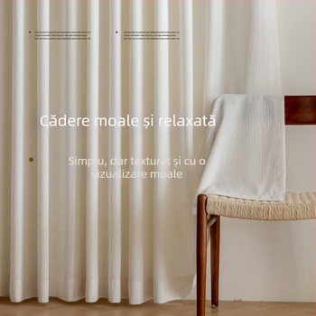 Perdele transparente din chenille poliester – stil modern minimalist pentru living, cu șină groasă și silențioasă
