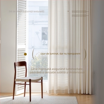 Perdele transparente din chenille poliester – stil modern minimalist pentru living, cu șină groasă și silențioasă