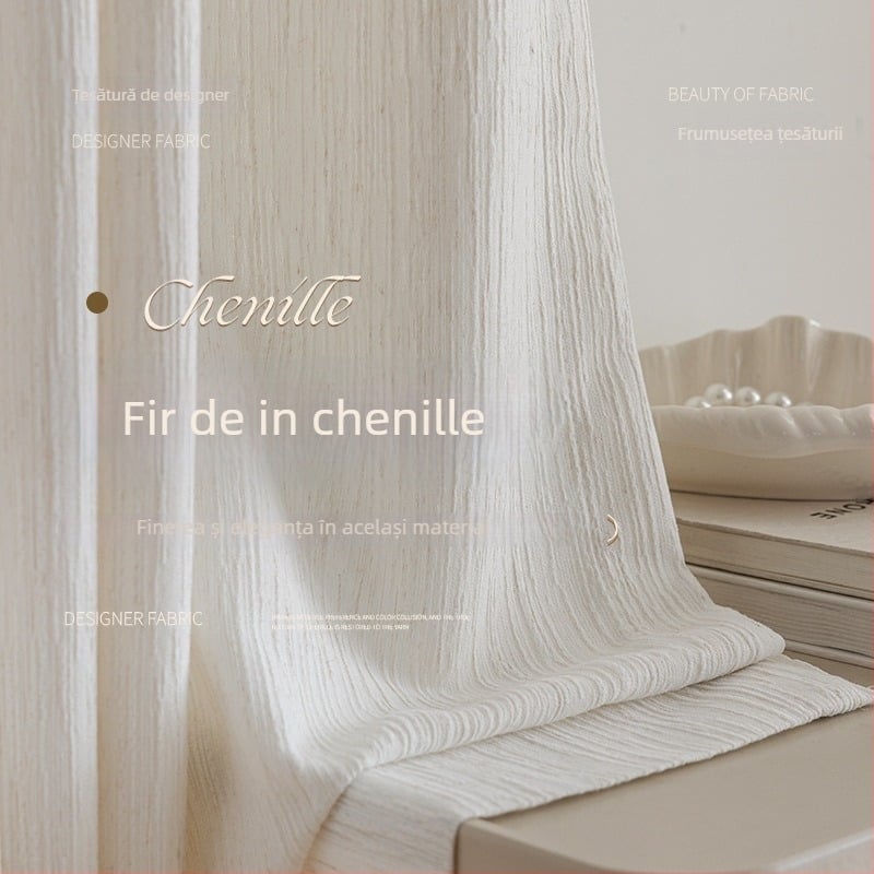 Perdele transparente din chenille poliester – stil modern minimalist pentru living, cu șină groasă și silențioasă