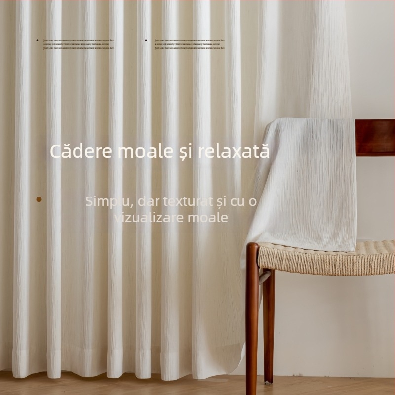 Perdele transparente din chenille poliester – stil modern minimalist pentru living, cu șină groasă și silențioasă