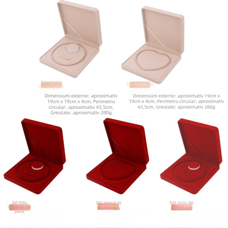 Cutie pentru bijuterii din catifea – set de trei piese pentru colier, cercei și brățară