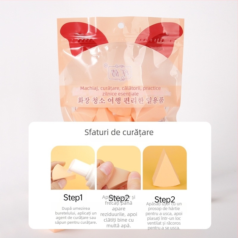 Burete de pudră de unică folosință, triunghiular pentru machiaj, utilizare uscată și umedă, material: burete, 15 bucăți pe pachet