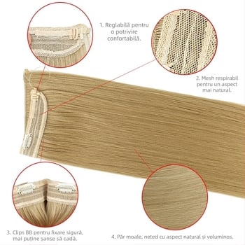 Perucă pentru femei cu păr drept, fibră rezistentă la temperaturi, model cu bandă din plasă, poate fi vopsită