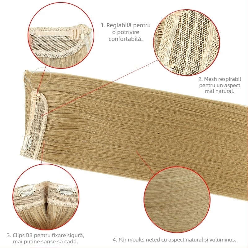 Perucă pentru femei cu păr drept, fibră rezistentă la temperaturi, model cu bandă din plasă, poate fi vopsită