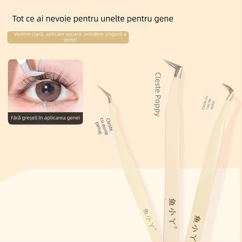 Clește pentru gene Yuxiaoya, cu tehnică de transplant lent și clips cu pene, oțel inoxidabil, instrumente pentru începători, origine Guangzhou