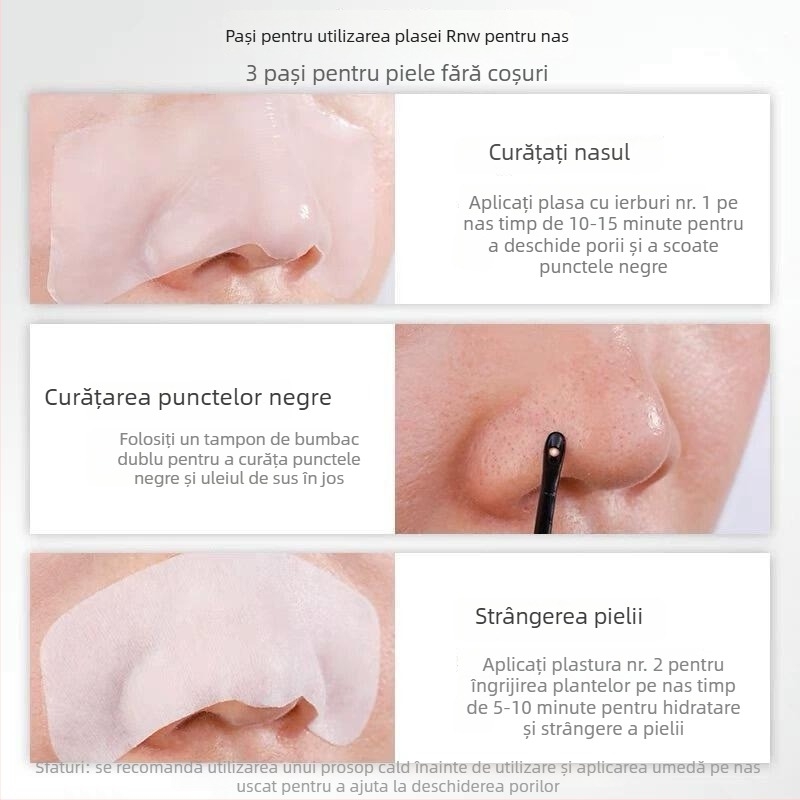 Patch nazal Ruwei pentru îndepărtarea punctelor negre – formulă hidratantă dublă, pachet de 5 plăcuțe, potrivit pentru toate tipurile de ten, valabilitate 3 ani