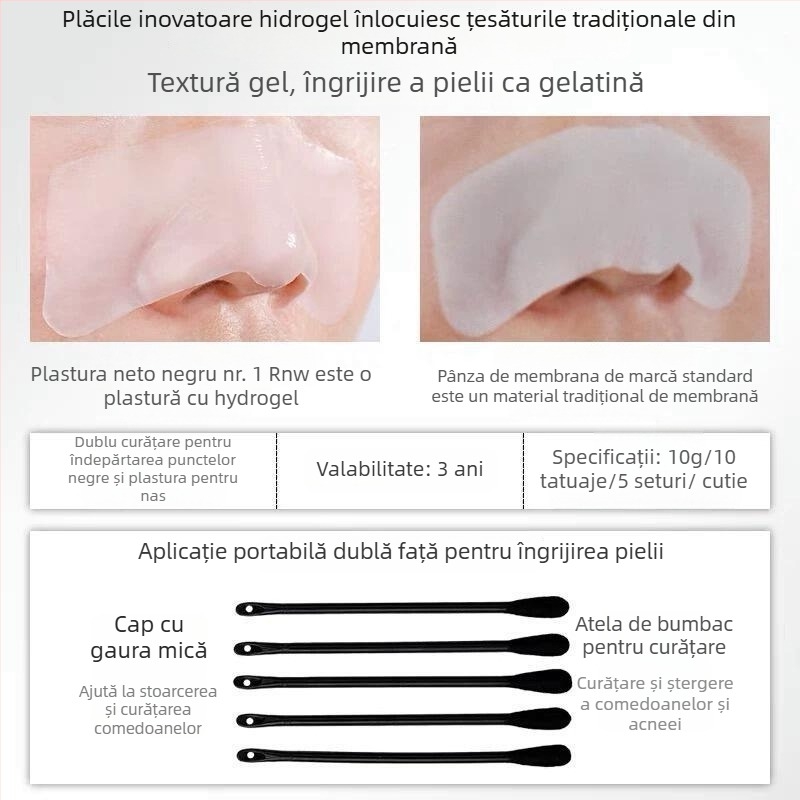 Patch nazal Ruwei pentru îndepărtarea punctelor negre – formulă hidratantă dublă, pachet de 5 plăcuțe, potrivit pentru toate tipurile de ten, valabilitate 3 ani