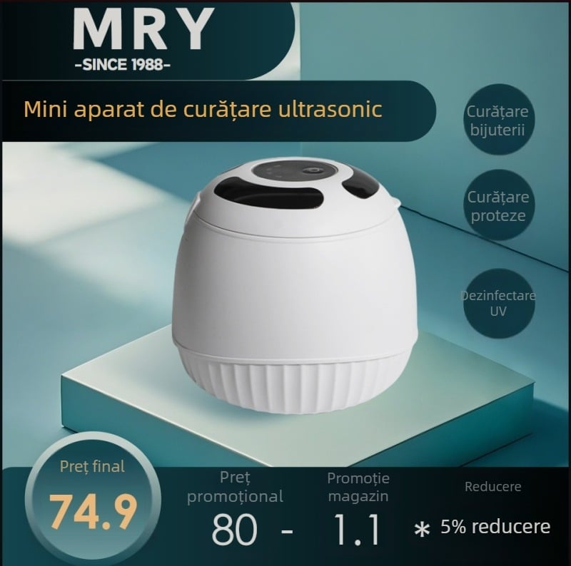 Mașină de curățare cu ultrasunete pentru uz casnic, 45 kHz, alimentare USB, 12V, 300 ml, pentru curățarea protezelor și bijuteriilor