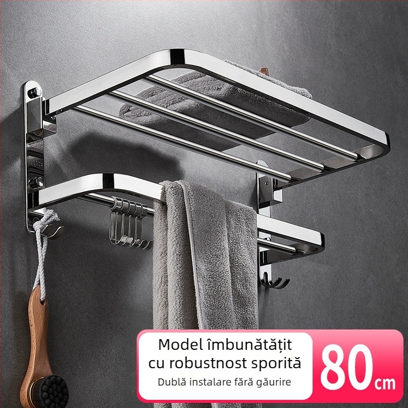 Suport pentru prosoape din oțel inoxidabil 304, fără găuri, pliabil, două etaje, 30 kg încărcare