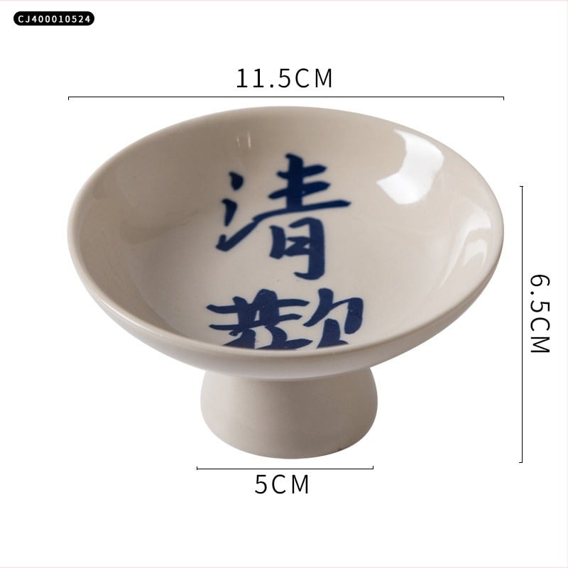 Farfurie ceramică pictată manual, cu picioare înalte, pentru ofrande budiste, fructe și gustări de ceai; rezistentă la microunde; imprimare logo și personalizare disponibile