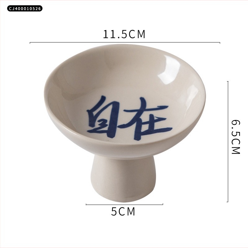 Farfurie ceramică pictată manual, cu picioare înalte, pentru ofrande budiste, fructe și gustări de ceai; rezistentă la microunde; imprimare logo și personalizare disponibile