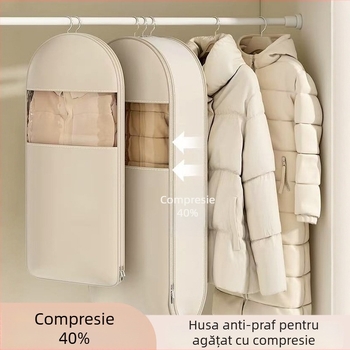 Sac de depozitare pentru paltoane – satin, protecție împotriva prafului și umezelii, stil simplu și modern, depozitare în dormitor