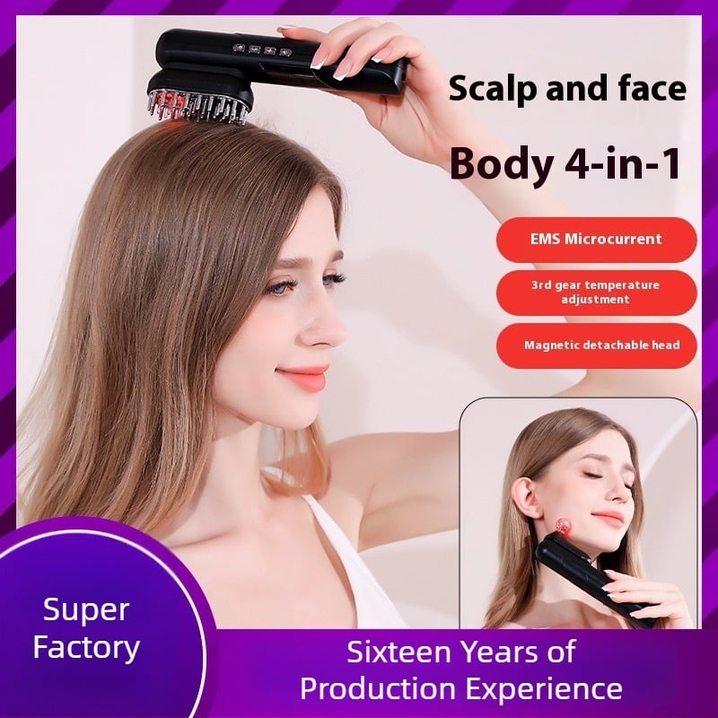 Pieptene de frumusețe 4-în-1 cu masaj cu microcurent și aplicator pentru scalp – Controlul sebumului, Anti mătreață, Anti mâncărime, Calmarea scalpului