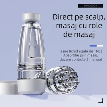 Aplikator special pentru scalp cu rolă pentru ulei esențial și soluții nutritive – masaj portabil, baterie încorporată 800–1000 mAh, IPX0