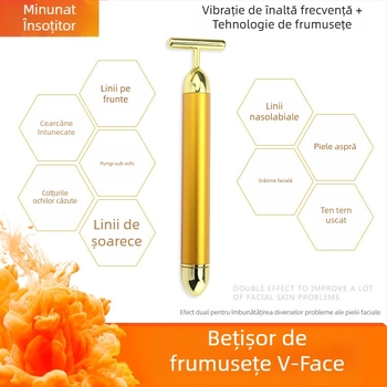 Tip T, Masaj electric pentru față cu aur 24K, pentru lifting V-Face – Instrument de înfrumusețare facială, cu o singură viteză, pentru uz casnic