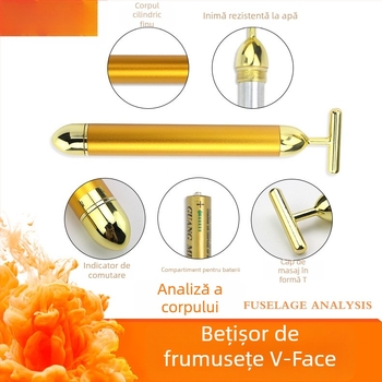 Tip T, Masaj electric pentru față cu aur 24K, pentru lifting V-Face – Instrument de înfrumusețare facială, cu o singură viteză, pentru uz casnic