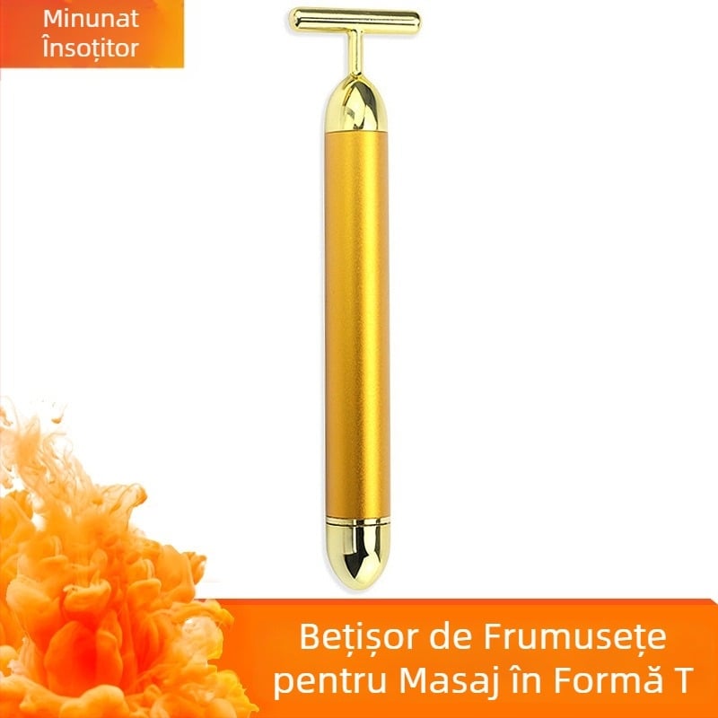 Tip T, Masaj electric pentru față cu aur 24K, pentru lifting V-Face – Instrument de înfrumusețare facială, cu o singură viteză, pentru uz casnic