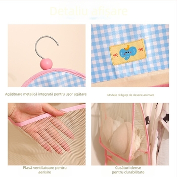 Sac de depozitare pentru lenjerie și șosete, montat pe perete, din poliester, stil desen animat; Brand: Cute and Transparent; Cod produs: Lh126