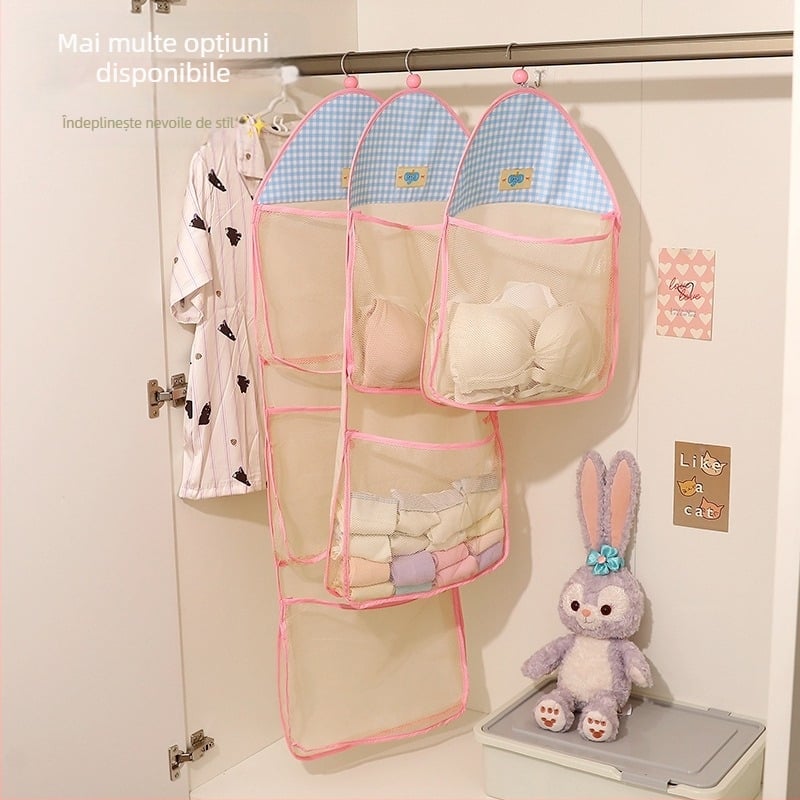 Sac de depozitare pentru lenjerie și șosete, montat pe perete, din poliester, stil desen animat; Brand: Cute and Transparent; Cod produs: Lh126