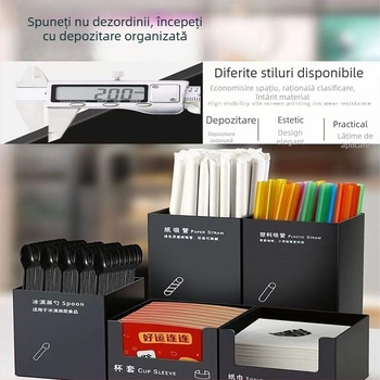 Cutie de depozitare pentru paie și șervețele, plastic, suprafață netedă, formă pătrată, stil modern minimalist