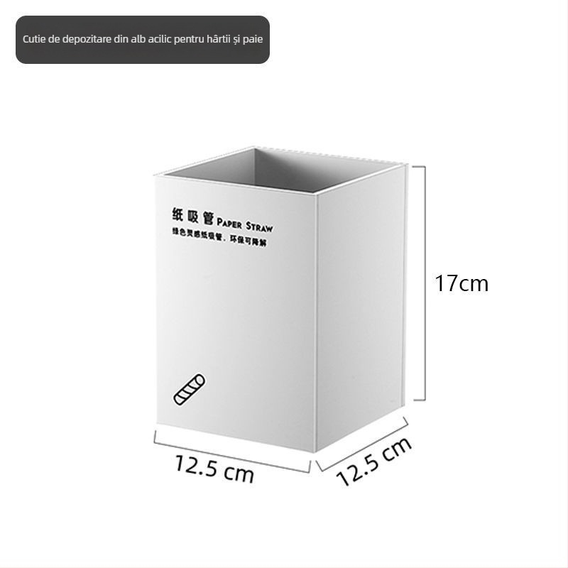 Cutie de depozitare pentru paie și șervețele, plastic, suprafață netedă, formă pătrată, stil modern minimalist
