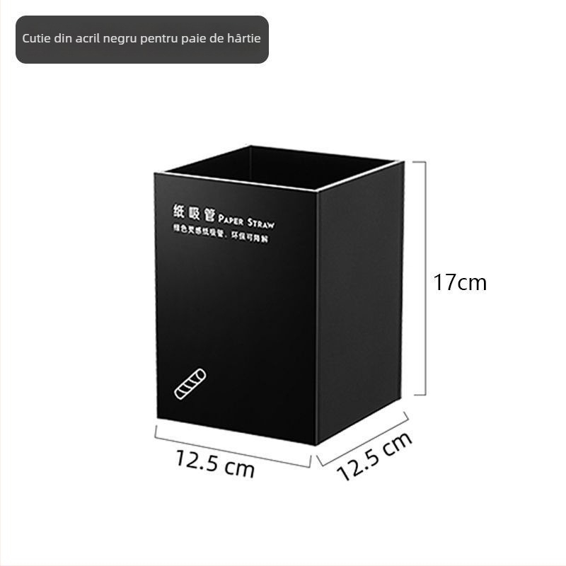 Cutie de depozitare pentru paie și șervețele, plastic, suprafață netedă, formă pătrată, stil modern minimalist