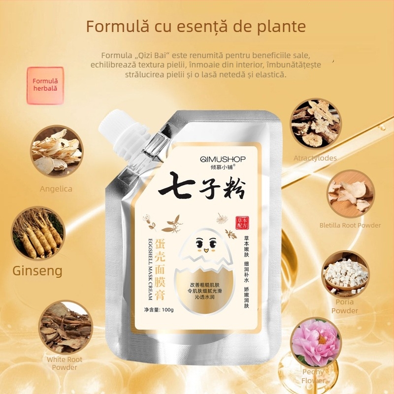 Mască facială cremă-gel cu formulă pe bază de plante și coajă de ou - hidratare și iluminare