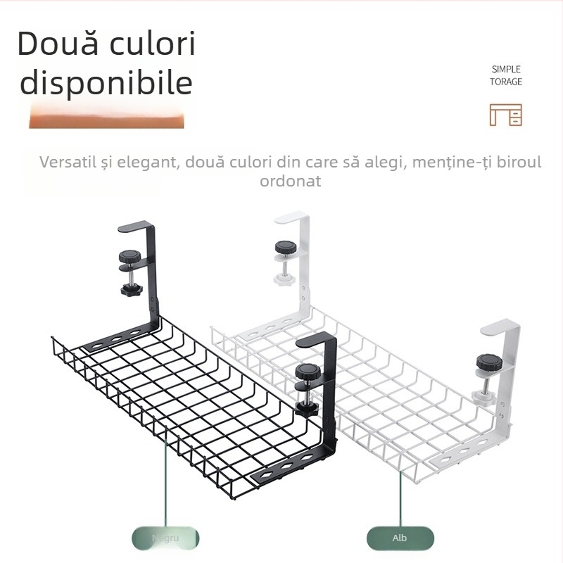 Organizator de cabluri sub birou, oțel, stil simplu și modern, stocare pe birou (Material: oțel; Stil: simplu și modern; Lansare: Vara 2013; Spațiu de depozitare: birou; Brand: Three cats)