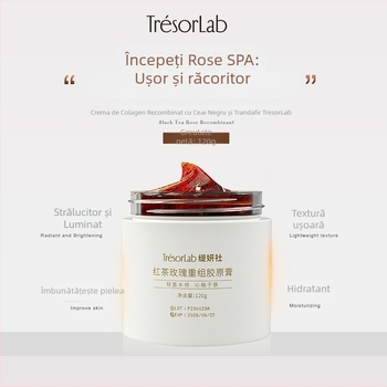 Tiyanhe Cremă-Gel Maskă cu Colagen Recombinat din Ceai Negru și Trandafir – Hidratantă, Netezire Porilor, Pentru Piele Normală, 120 ml, Durată de Valabilitate 3 Ani