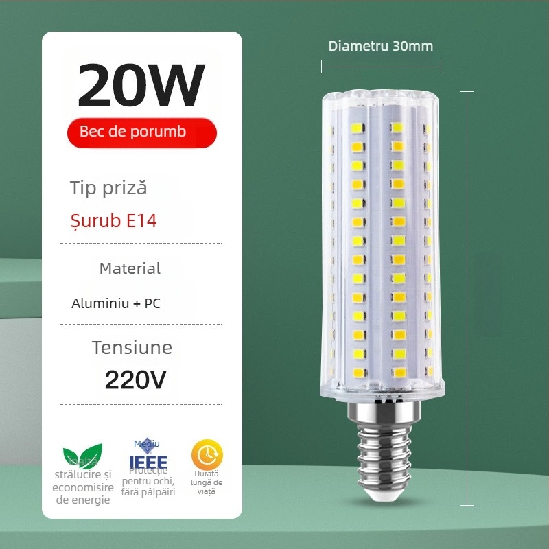 Lampă LED de porumb – protecție pentru ochi, fără pâlpăire, 20W • 112 LED • 2000 lm • fascie 360° • bază E27