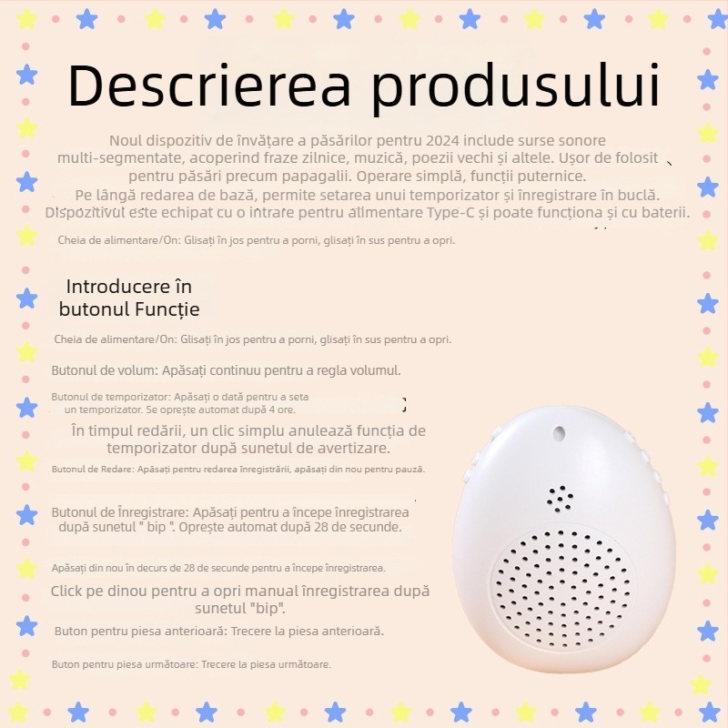 Dispozitiv de antrenament pentru păsări – trainer de vorbit pentru papagal, corp din plastic, brand Happy Parrot, pentru păsări