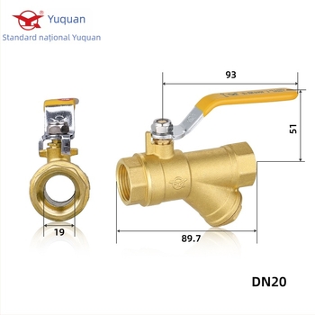 Valvă cu bilă filtrant din alamă Yq-1202, ventile fix cu două căi pentru apă, conexiune filetată intern