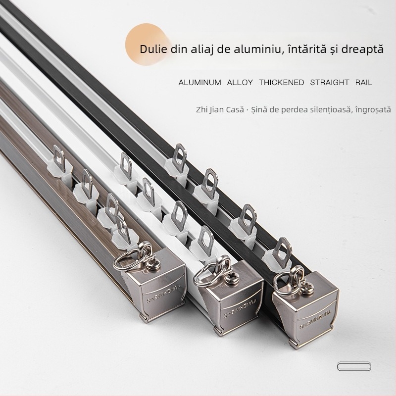 Șină de draperii robustă, silențioasă, cu dublă șină, montaj superior și lateral, șină dreaptă