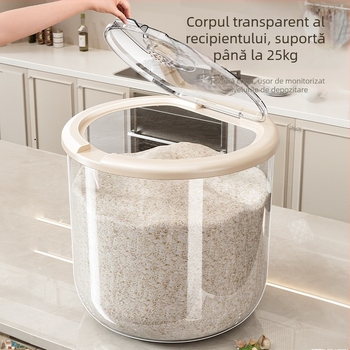 Cutie de depozitare a orezului — sigilată, rezistentă la umezeală și insecte, plastic PP alimentar.