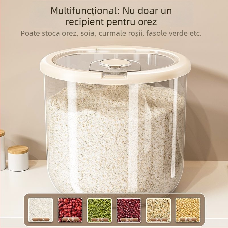 Cutie de depozitare a orezului — sigilată, rezistentă la umezeală și insecte, plastic PP alimentar.