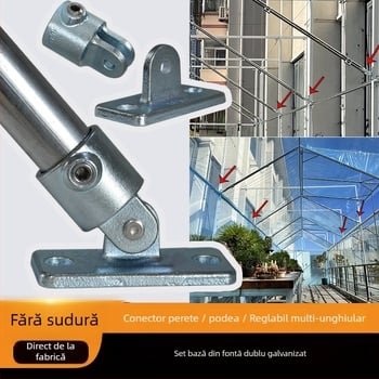 Conectori din țevi din oțel fără sudură pentru pereți și podea – kit bază pentru îmbinări fixe, oțel turnat, zincare la cald, modele variate