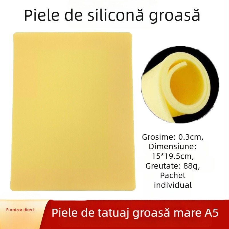 Piele de practică pentru tatuaje, suprafață din silicon moale, grosime de 3 mm, suprafață goală pentru practică sprâncene, pentru începători