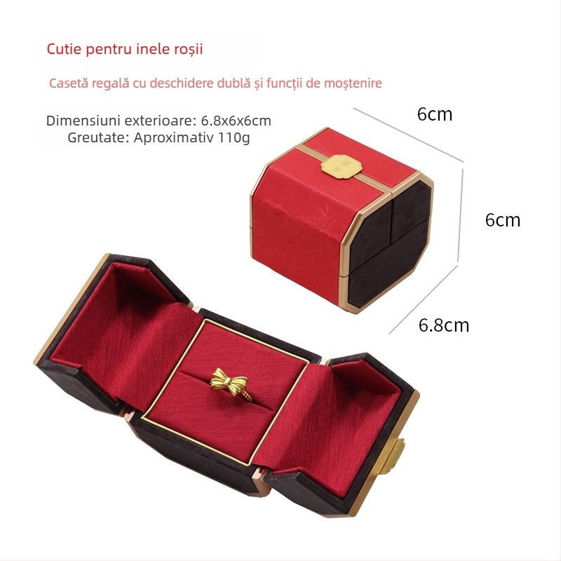 Cutie de bijuterii în stil chinezesc cu afișaj dublu, cutie din plastic + piele PU, ambalare pentru bijuterii