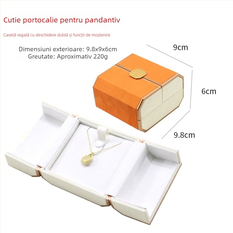 Cutie de bijuterii în stil chinezesc cu afișaj dublu, cutie din plastic + piele PU, ambalare pentru bijuterii