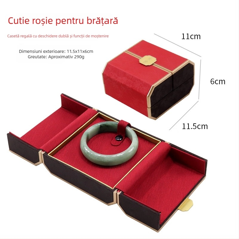 Cutie de bijuterii în stil chinezesc cu afișaj dublu, cutie din plastic + piele PU, ambalare pentru bijuterii