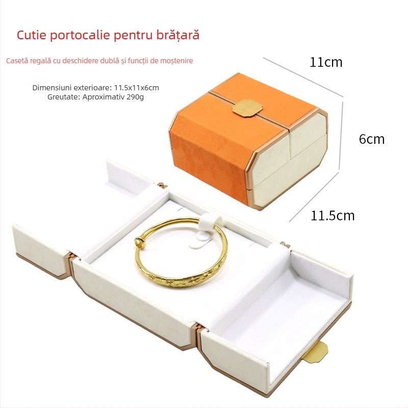 Cutie de bijuterii în stil chinezesc cu afișaj dublu, cutie din plastic + piele PU, ambalare pentru bijuterii