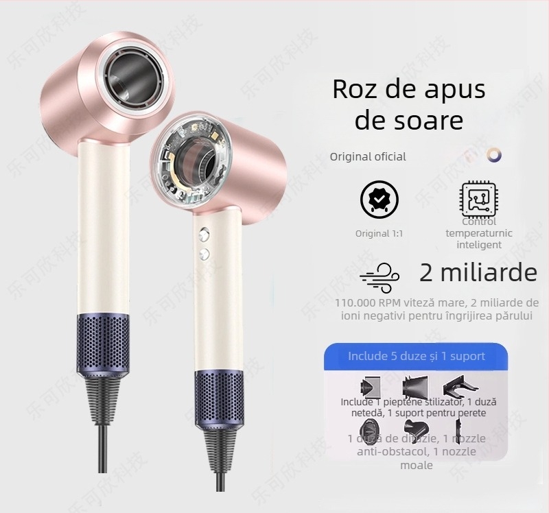 Uscător de păr cu motor fără perii, 1600W, 220V, ioni negativi, aer cald și rece