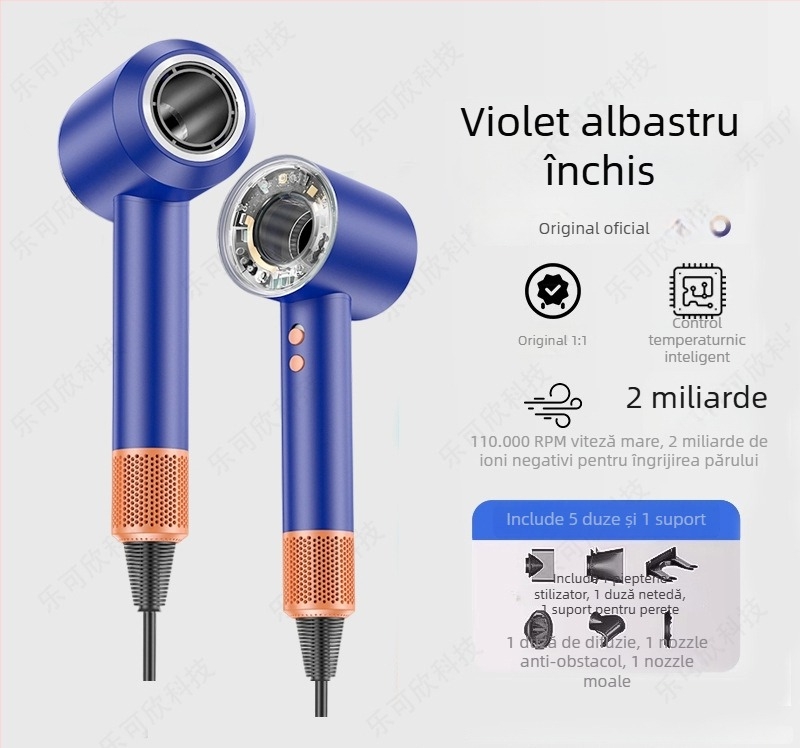 Uscător de păr cu motor fără perii, 1600W, 220V, ioni negativi, aer cald și rece