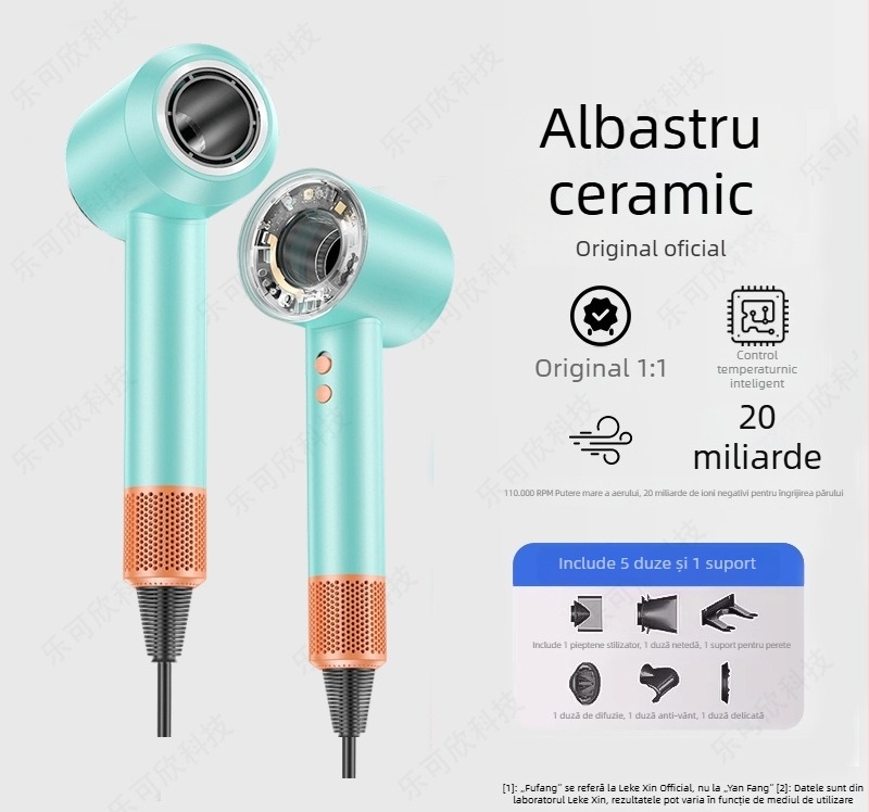 Uscător de păr cu motor fără perii, 1600W, 220V, ioni negativi, aer cald și rece