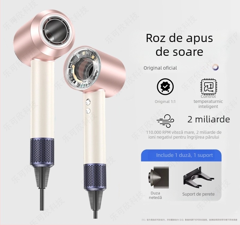 Uscător de păr cu motor fără perii, 1600W, 220V, ioni negativi, aer cald și rece