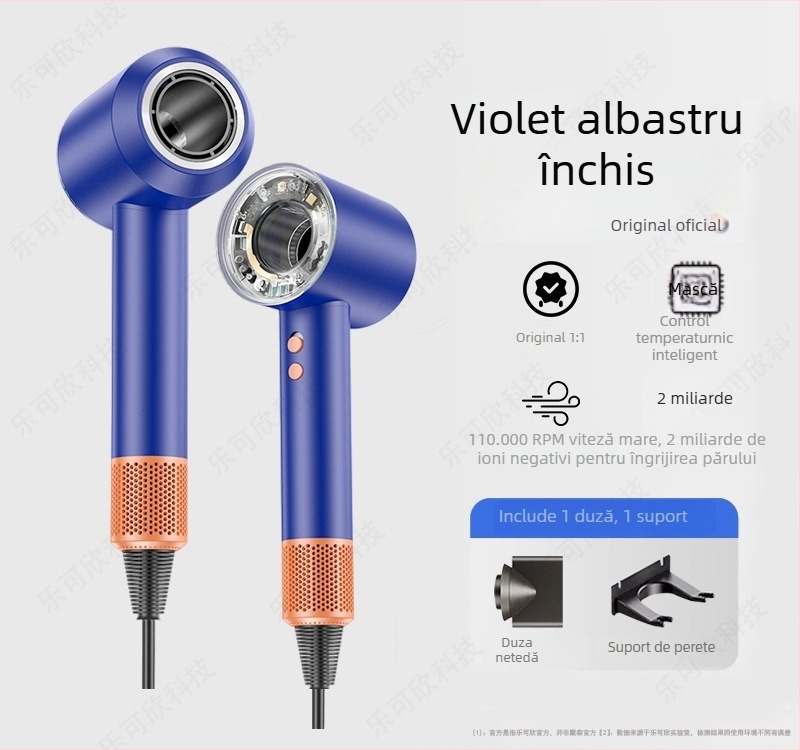 Uscător de păr cu motor fără perii, 1600W, 220V, ioni negativi, aer cald și rece