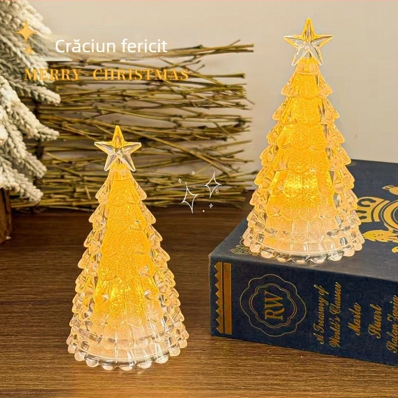 Ornamente — Mini brad cristal de Crăciun, veioză de noapte pentru decorul de Crăciun, plastic, brand Nothing