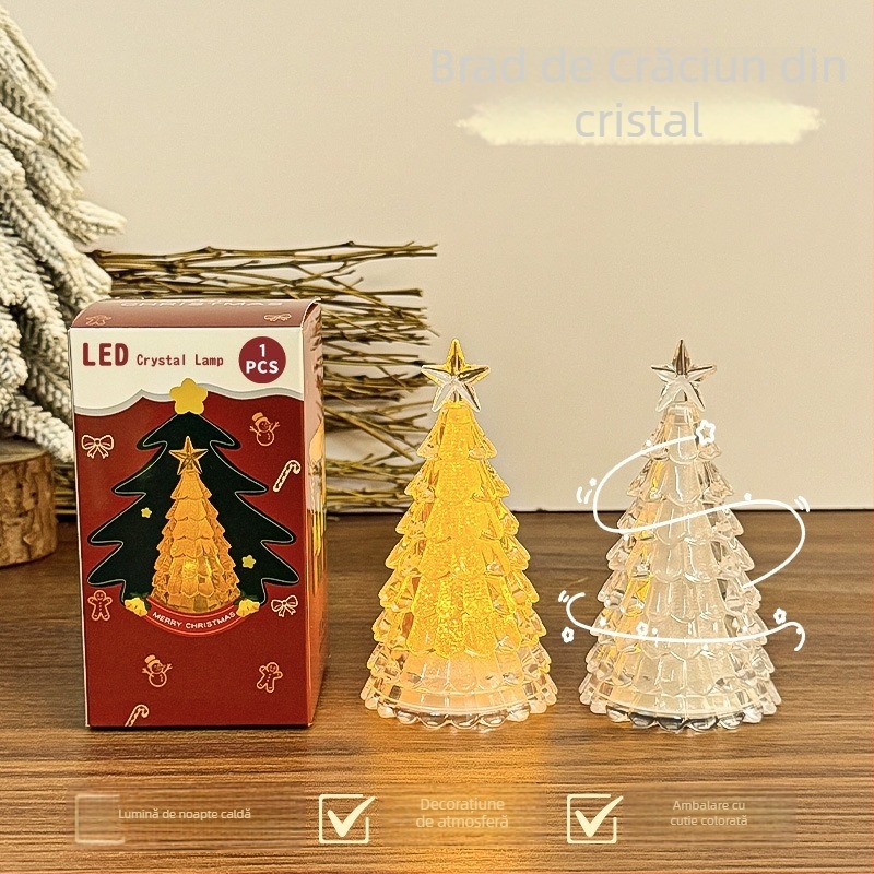 Ornamente — Mini brad cristal de Crăciun, veioză de noapte pentru decorul de Crăciun, plastic, brand Nothing