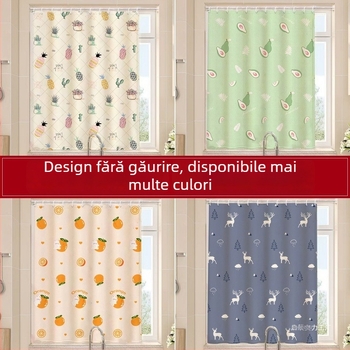 Draperie cu inele pentru montaj – semi-întunecată, imprimă desen animat pentru fereastra de colț, poliester, imprimare, stil pastoral, spălare manuală, potrivită pentru living/balcon